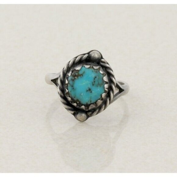 Sterling Silver Natural Turquoise Ring Size 7 1/4 - Picture 1 of 8